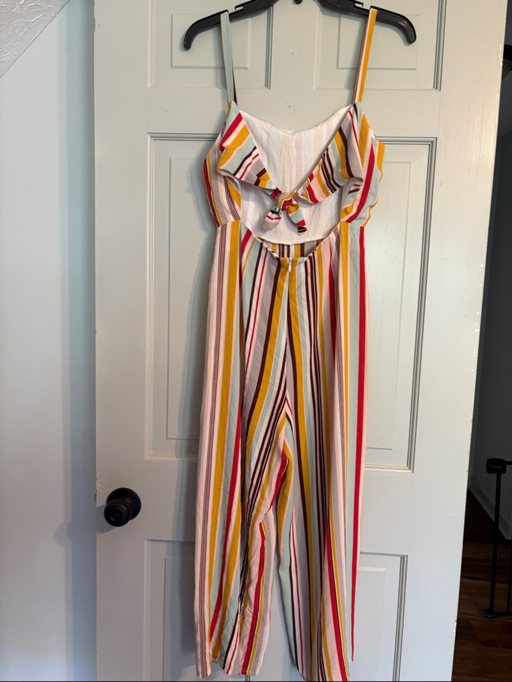 Lush Small Colorful Vertical Stripe Spaghetti Strap Jumpsuit Cut Out Back - Picture 4 of 7